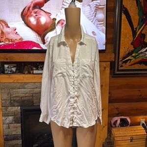 Velvet‎ Heart Cream Ruched Long Sleeve Button Down Shirt